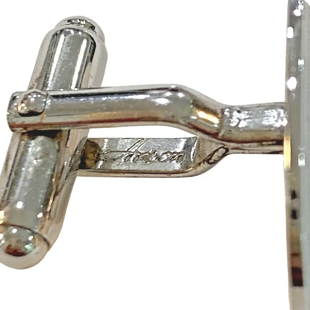 Vintage Anson Sterling cufflinks silver tone ovals etched conservative classics